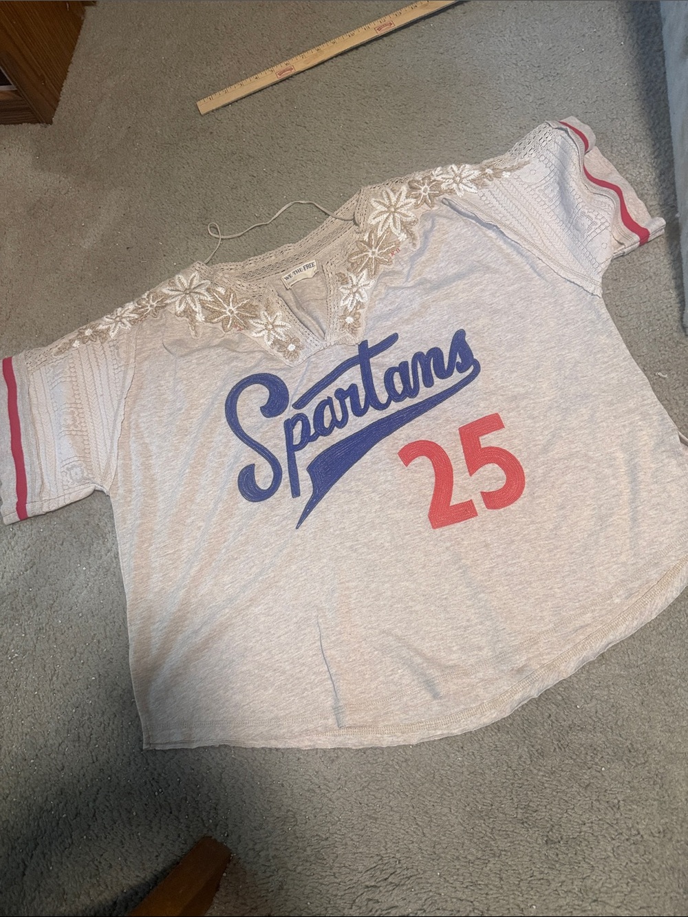 We the free “Spartans 25”Graphic Lace-Trim Tee Sz L